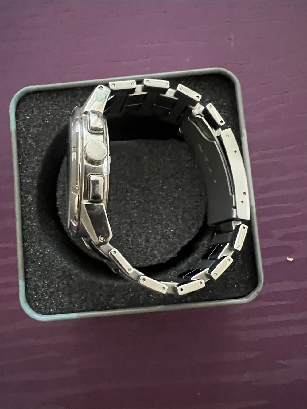 Fossil Silver Stainless Steel Men’s Watch with Black Dial